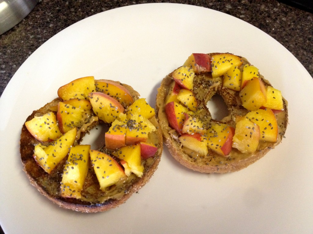 Peach and Peanut Butter on wheat bagel