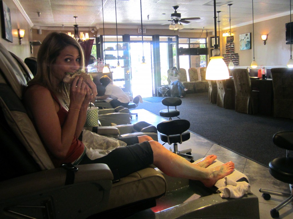 Getting toes done eating a sub