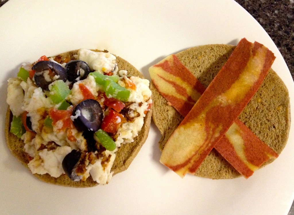 healthy bacon, veggie and egg white sandwich