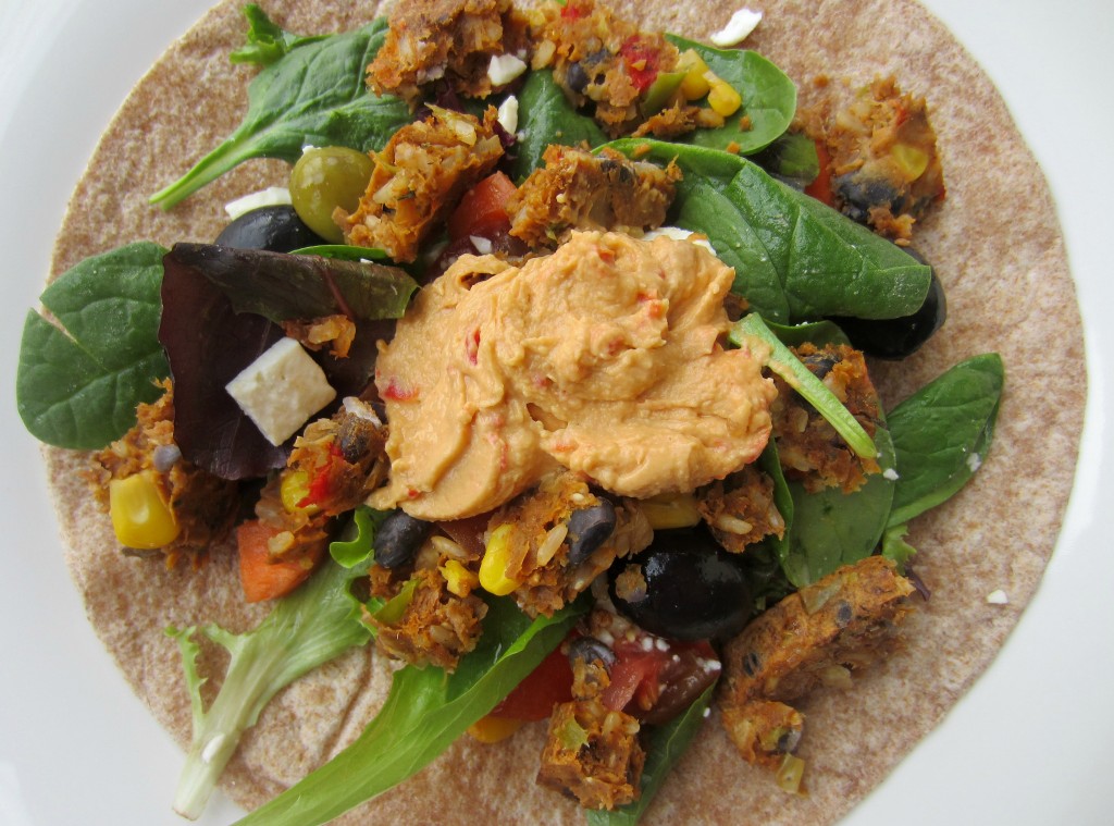 veggie burger wrap with lots of greens