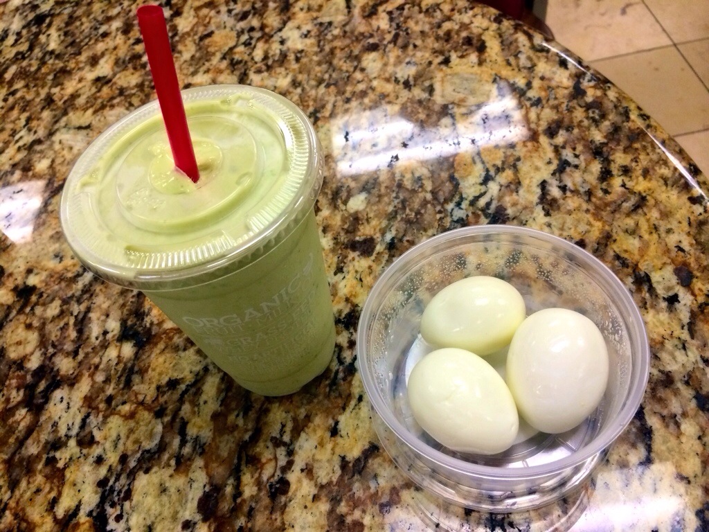 lifecafe emerald energy smoothie and hard boiled eggs