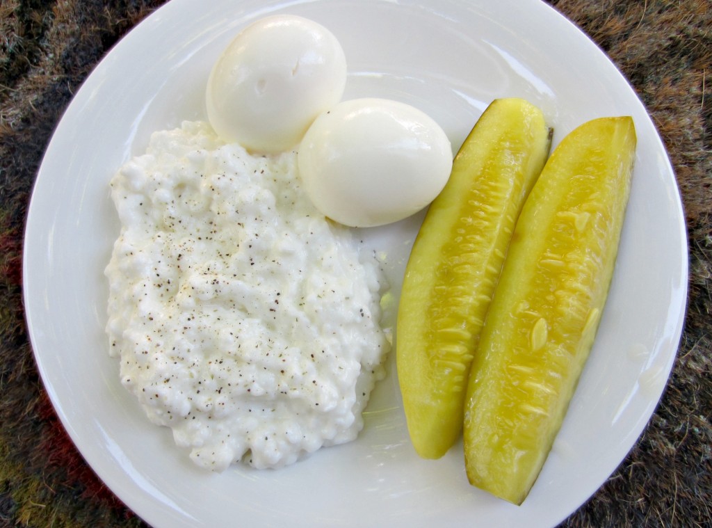 hard boiled eggs cottage cheese and pickles snack