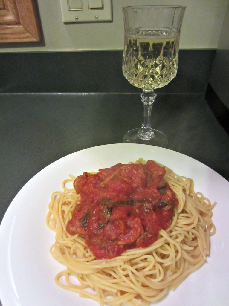 spicy healthy pasta and wine