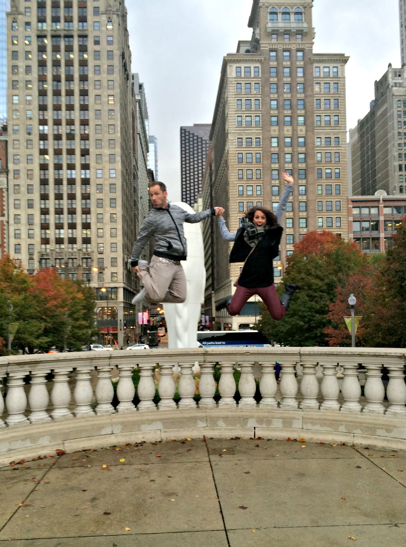 Scott and I jumping in Millineum Park Chicago