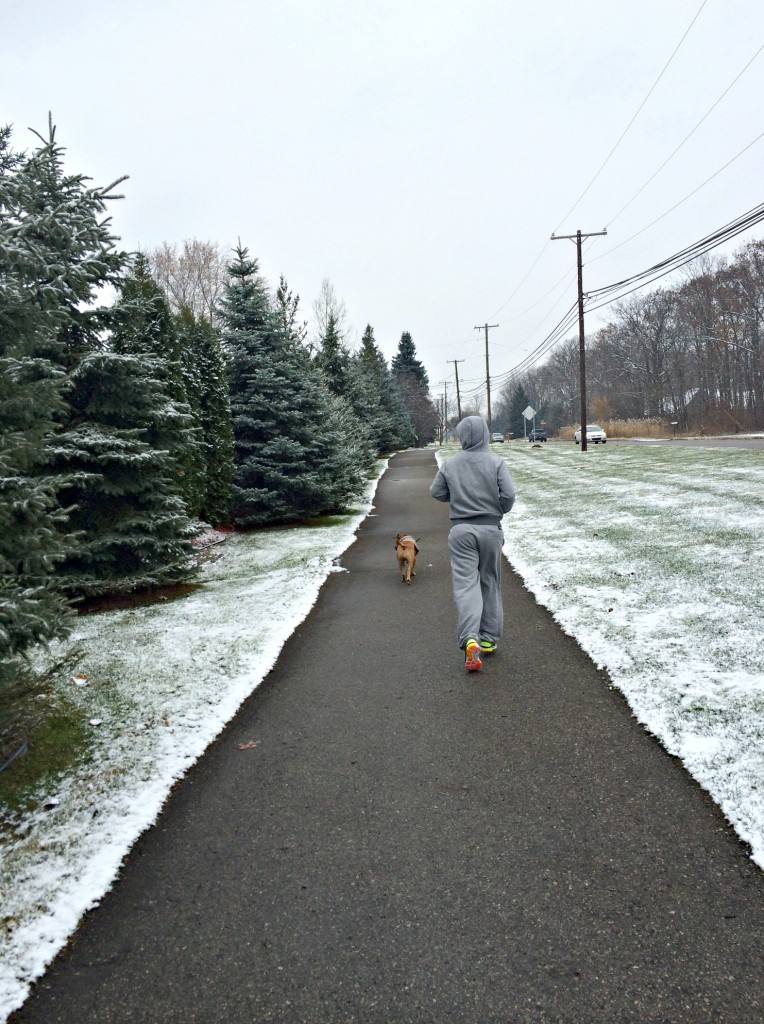 running in the snow with roadie
