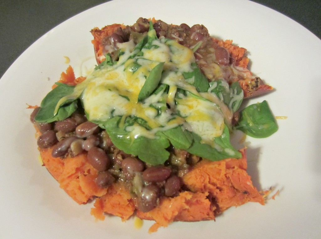 sweet potato loaded with chili spinach and cheese