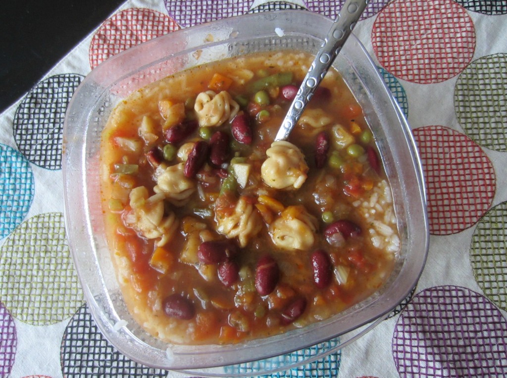 amys minestrone soup over rice