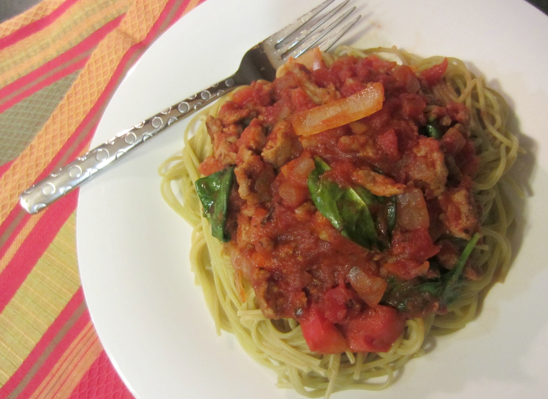 vegetable spaghetti with turkey meat sauce