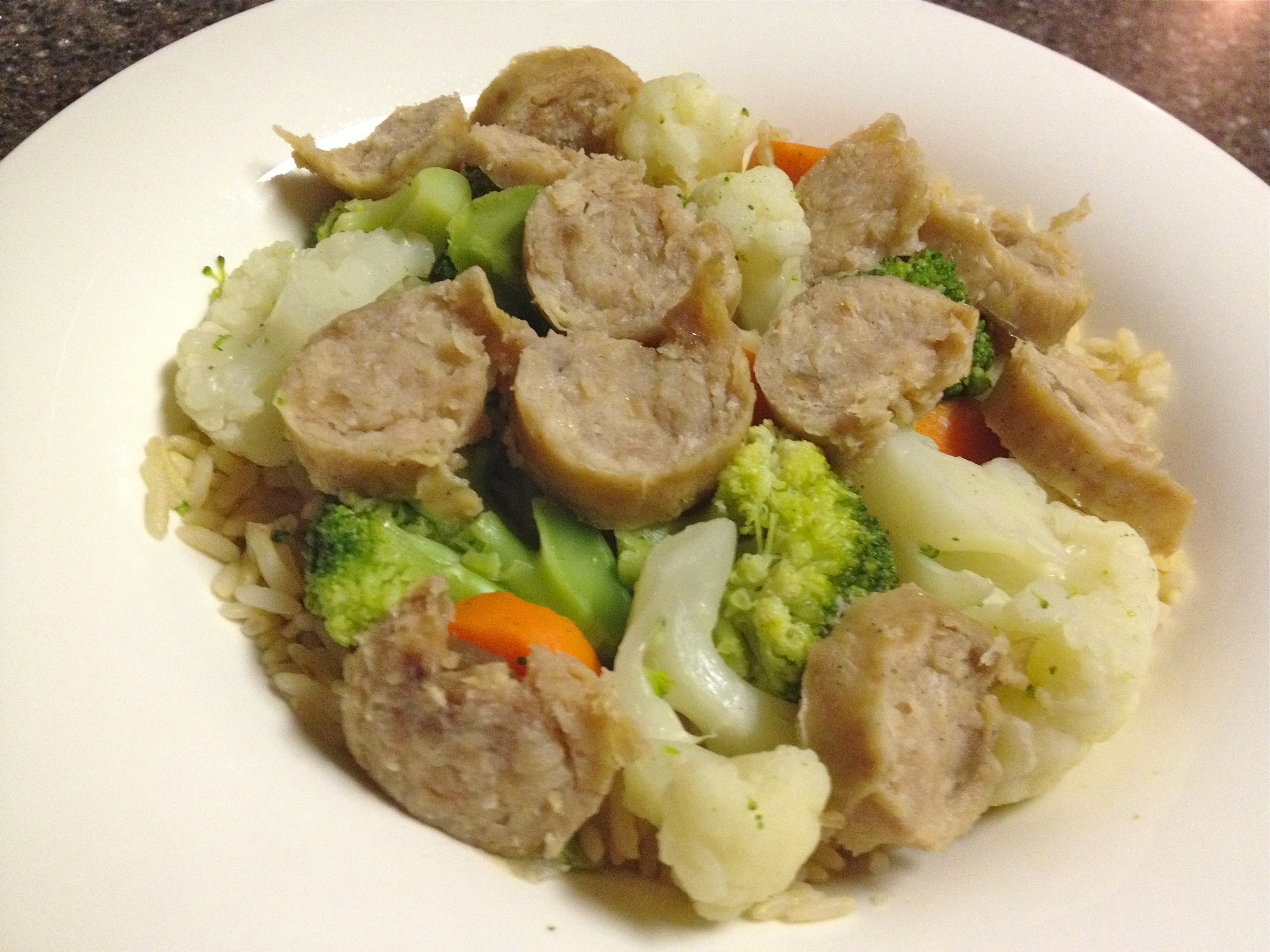 Chicken Sausage and veggies over rice