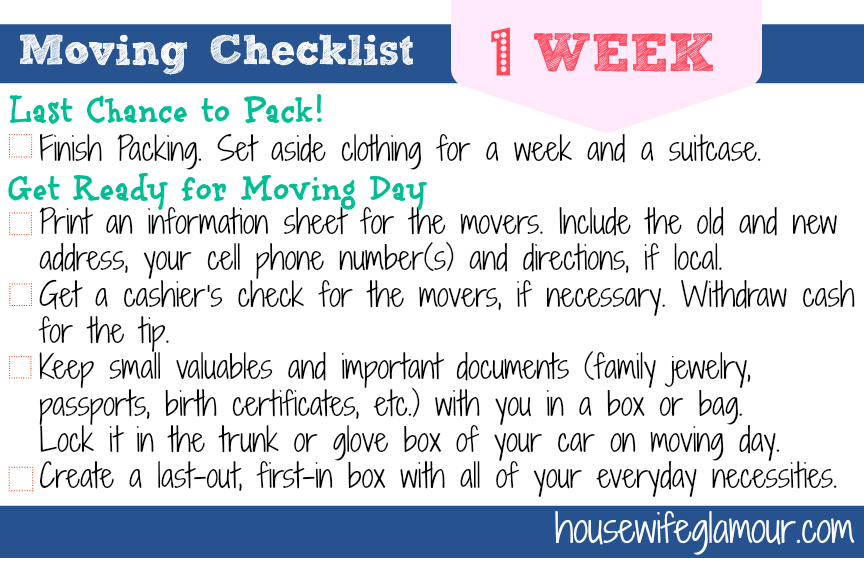 Moving Checklist 1 Week