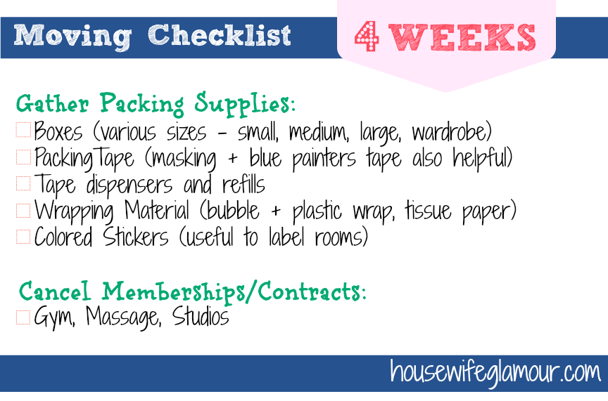 Moving Checklist 4 Weeks Before
