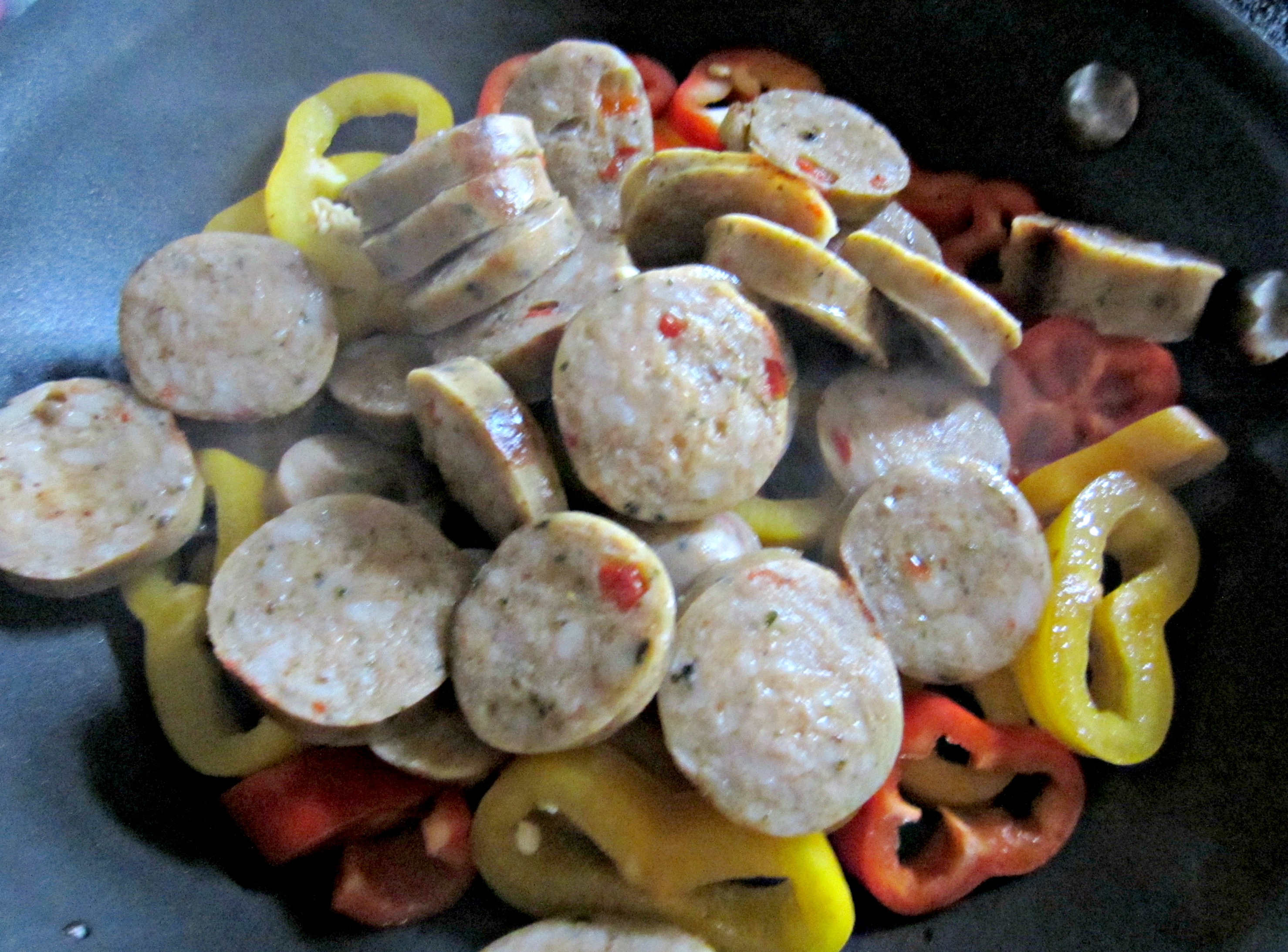 cooking chicken sausage with peppers