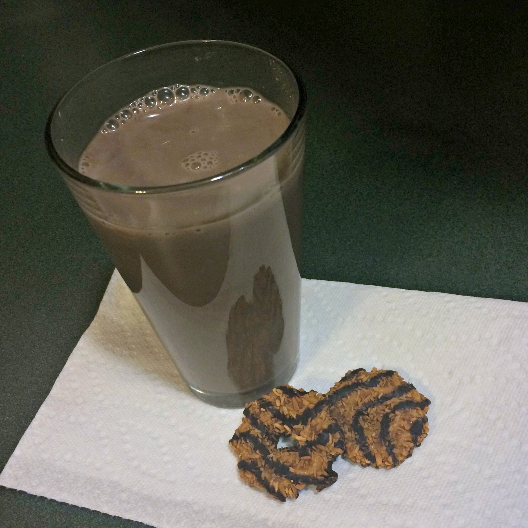 dark chocolate almond milk and girl scout cookies