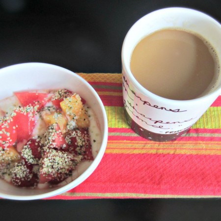 fruit and yogurt bowl with hemp seeds