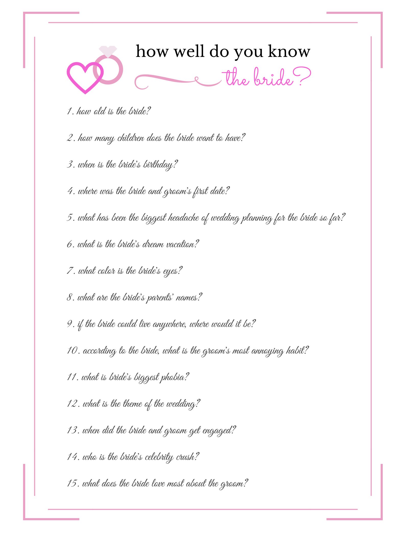 how well do you know the bride questions