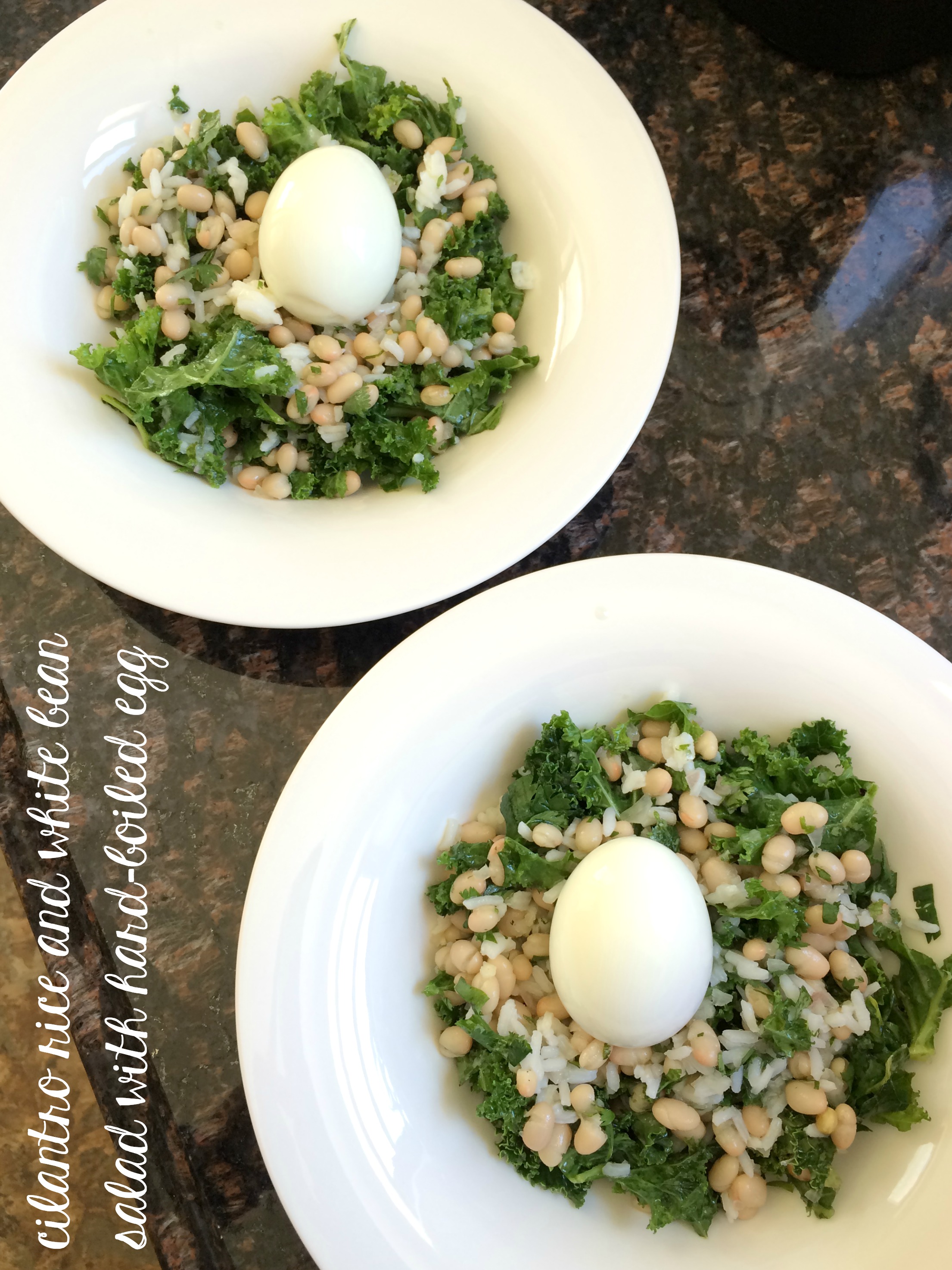 cilantro rice and white bean salad with hard-boiled egg