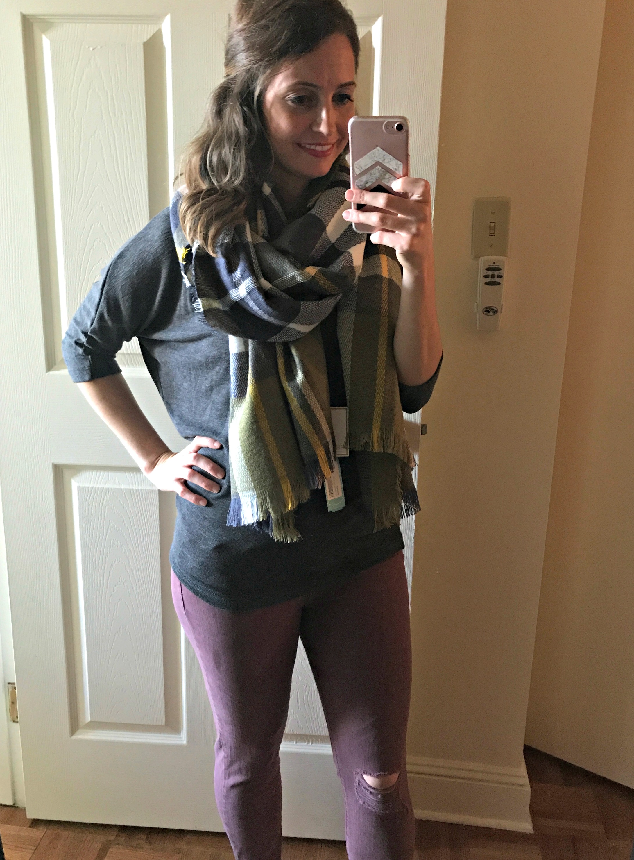 stitch fix 3/4 sleeve knit top and scarf